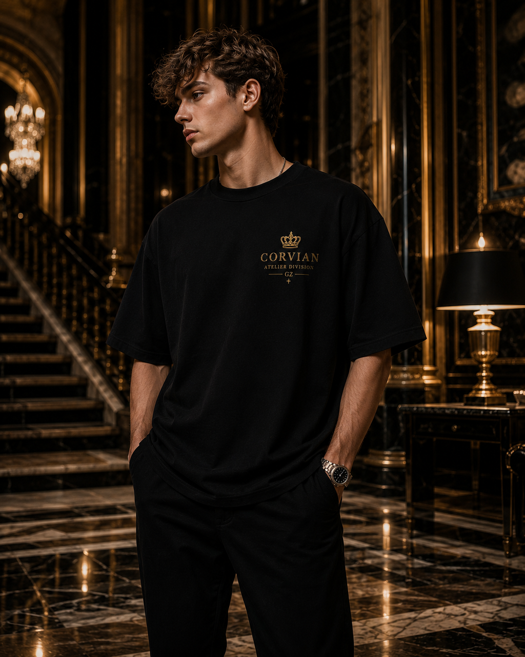 FIRST SIN TEE — BLACK/GOLD