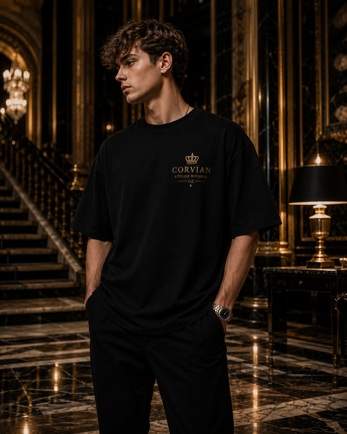 FIRST SIN TEE — BLACK/GOLD